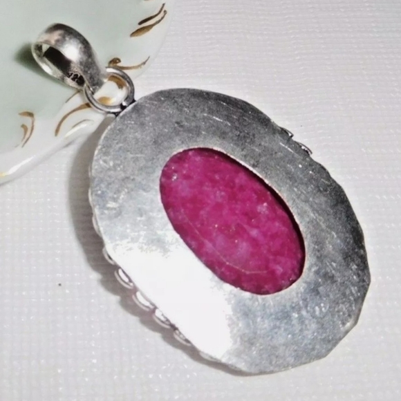 Natural Raw Cut Ruby 925 Silver Pendant - Picture 5 of 10